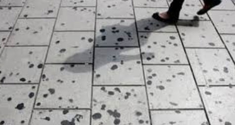 Chewing gum litters. The square is full of old chewing gum spots, hard to take away.